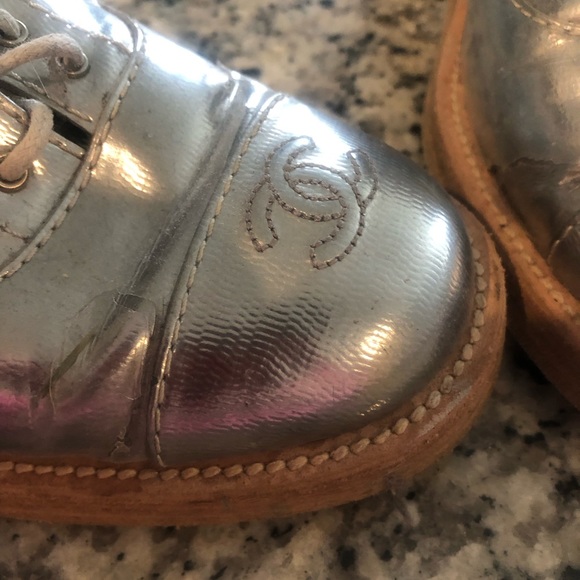 Chanel Silver Lace Up Flats size 39 - Picture 7 of 10